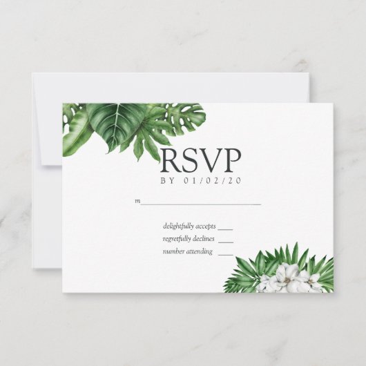 RSVP de mariage géométrique à la végétation tropic (Devant)