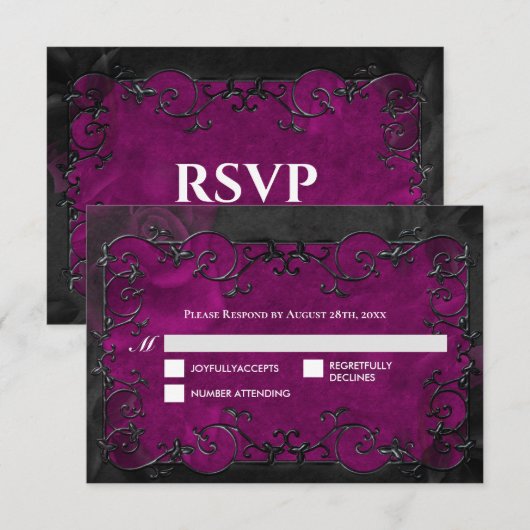 RSVP de mariage Halloween gothique violet foncé (Devant / Derrière)