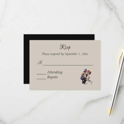 RSVP de mariage Jour des morts Halloween (Devant/Arrière en situation)
