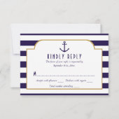 RSVP de mariage Navy marine & Ancres à rayures bla (Devant)