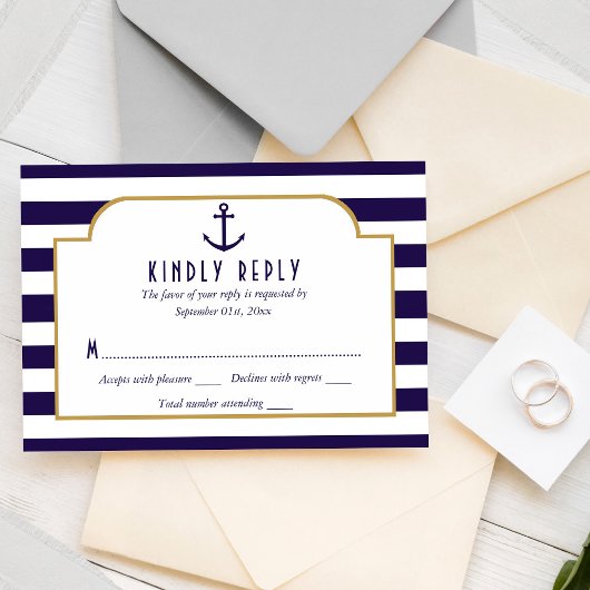 RSVP de mariage Navy marine & Ancres à rayures bla