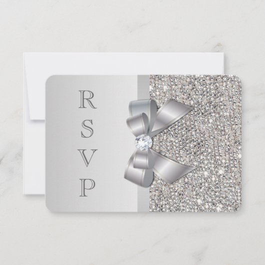 RSVP de mariage Nœud de paillettes argentées faux (Devant)