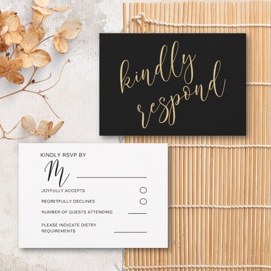 RSVP de mariage noir et or moderne