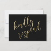 RSVP de mariage noir et or moderne (Devant)