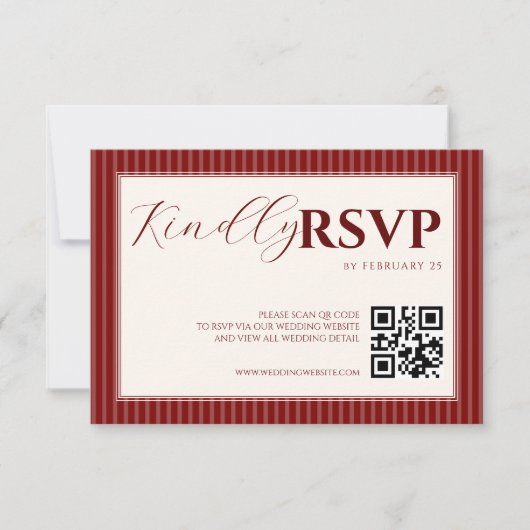 RSVP de mariage rayé classique en script sur velou (Devant)