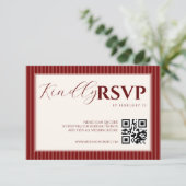 RSVP de mariage rayé classique en script sur velou (Debout devant)
