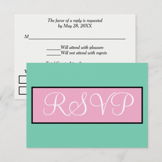 RSVP de mariage vert safran rose blanc (Devant / Derrière)