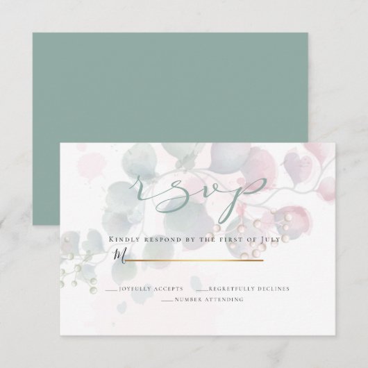 RSVP | Delicate Waterverf Eucalyptus gebladerte Kaart (Voorkant / Achterkant)