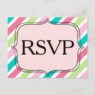 RSVP Diagonaal Roze en Blauwe Strepen Uitnodiging Briefkaart