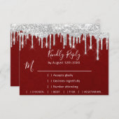 RSVP Drips de gris argenté Mariage Rouge (Devant / Derrière)