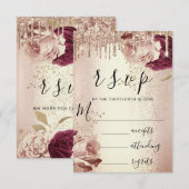 RSVP Drips Mariage Florals Rose Bourgogne (Devant / Derrière)