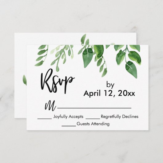 RSVP Écriture manuscrite moderne Simple Verdure (Devant / Derrière)