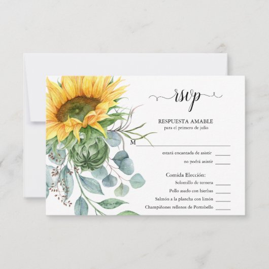 RSVP Elección de Comida Girasoles Rústicos (Voorkant)