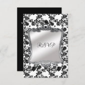 RSVP Elégant 50e anniversaire Argent Noir Blanc Fl (Devant / Derrière)