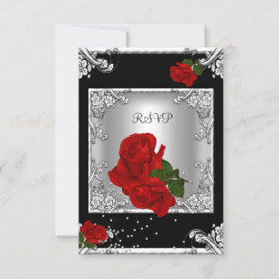 RSVP Élégant 50e Anniversaire Rose Rouge Argent