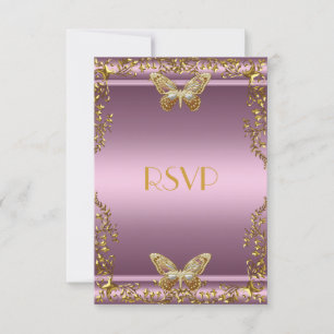 RSVP Élégant Anniversaire Papillon Rose Or
