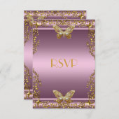 RSVP Elegant Anniversaire Pink Gold Papillon (Devant / Derrière)
