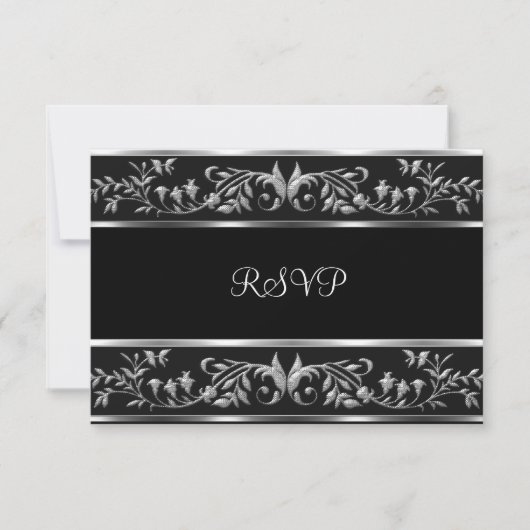 RSVP Elegant Black & Silver Floral fête d'annivers (Devant)