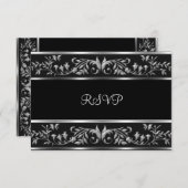 RSVP Elegant Black & Silver Floral fête d'annivers (Devant / Derrière)