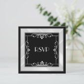 RSVP Elegant Black Silver White Art Deco Kaart (Staand voorkant)