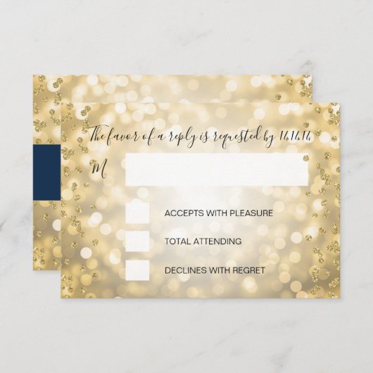 RSVP Elegant Champagne d'or Mariage bleu marine (Devant / Derrière)
