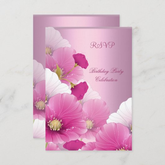RSVP Élégant fête d'anniversaire Pink White Poppie (Devant / Derrière)