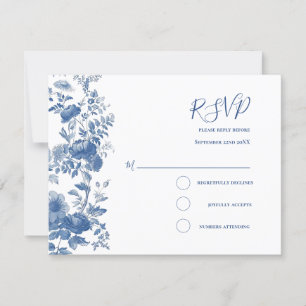 RSVP Élégant Floral Toile Bleu Mariage
