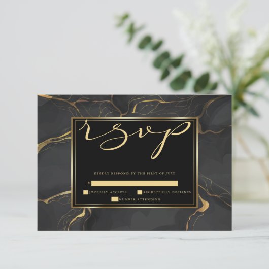 RSVP | Elegant gemarmerd goud en zwart (Staand voorkant)