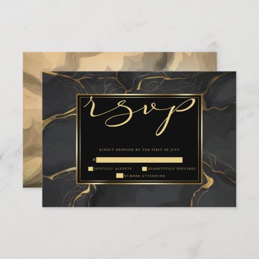 RSVP | Elegant gemarmerd goud en zwart (Voorkant / Achterkant)