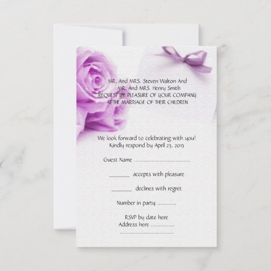 RSVP Elégant Mariage Blanc Violet Roses Cloches de (Dos)