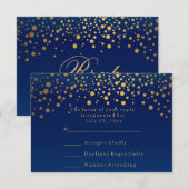 RSVP Élégant Mariage Bleu Nuit & Confettis Dorés P (Devant / Derrière)