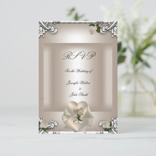 RSVP Élégant Mariage Crème Rose Argent Blanc (Debout devant)