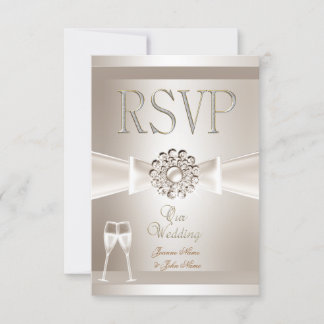RSVP Élégant Mariage Damask Crème Blanc Champagne