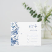 RSVP Elégant Mariage Floral Français Toile Bleu (Debout devant)