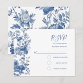 RSVP Elégant Mariage Floral Français Toile Bleu (Devant / Derrière)