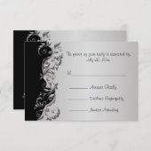 RSVP Elegant Mariage floral noir et argent (Devant / Derrière)