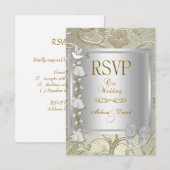 RSVP Élégant Mariage Or Argent Blanc Damassé Colom (Devant / Derrière)