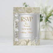 RSVP Élégant Mariage Or Argent Blanc Damassé de Co (Debout devant)