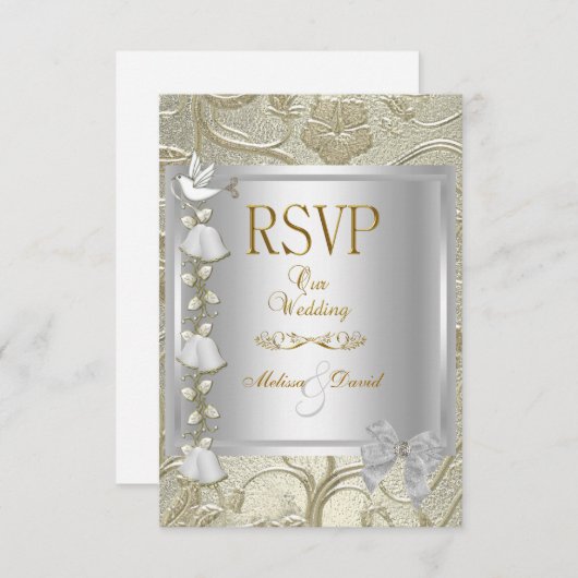 RSVP Elegant Mariage Or Argent Blanc Dove Damask (Devant / Derrière)