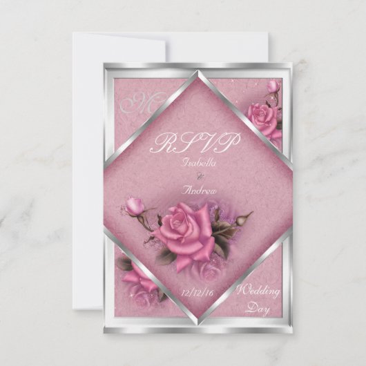 RSVP Elégant Mariage Rose Rose Bouquet Argent (Devant)