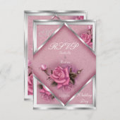 RSVP Elégant Mariage Rose Rose Bouquet Argent (Devant / Derrière)
