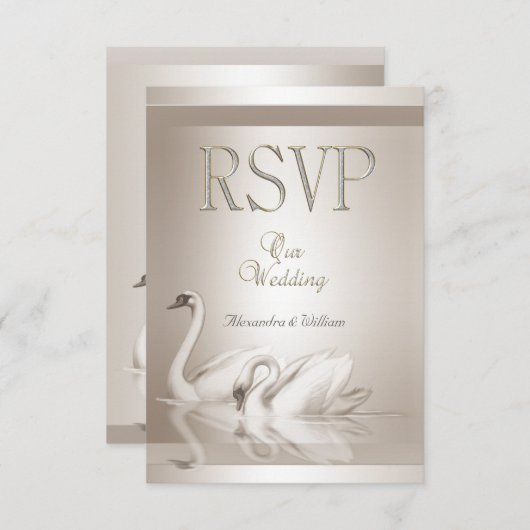 RSVP Elegant Mariage Swans Damask Cream Blanc (Devant / Derrière)
