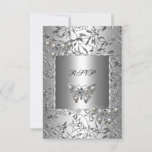 RSVP Élégant Papillon Floral Argent Bijou