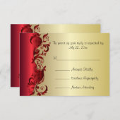 RSVP Elegant Red & Gold Florid Wedding Design (Voorkant / Achterkant)