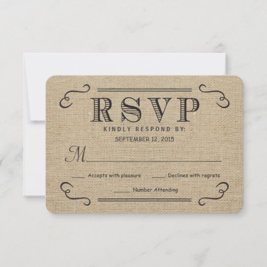 RSVP Elegant Rustic Burlap Wedding Reply Cards Kaartje (Voorkant)