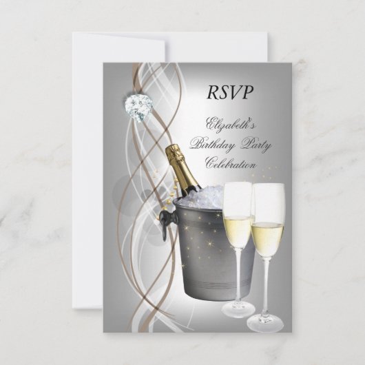 RSVP Elegant Silver Gold Champagne Anniversaire (Devant)