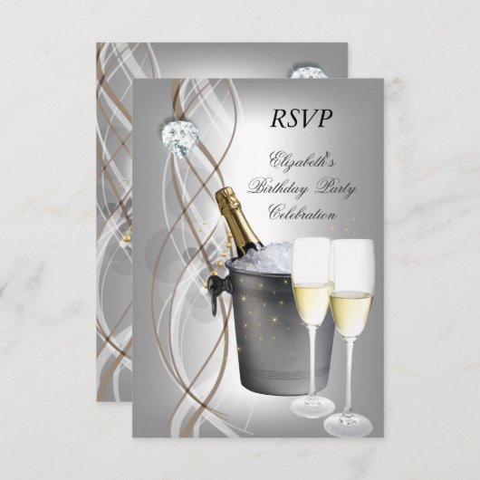 RSVP Elegant Silver Gold Champagne Anniversaire (Devant / Derrière)