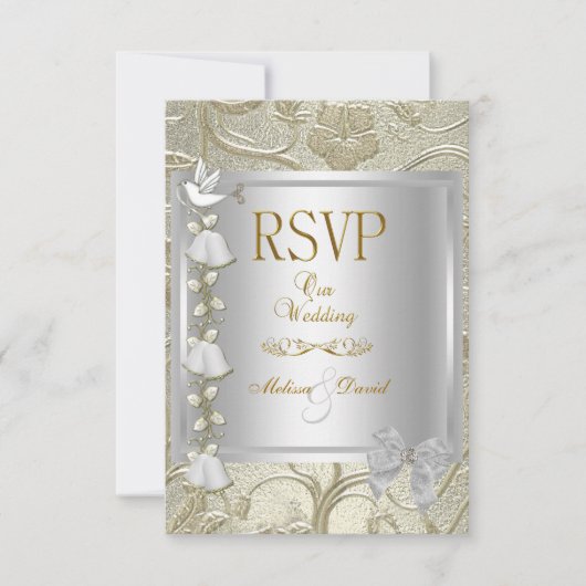 RSVP Elegant Trouwgoud Zilver Witte Duif Damast (Voorkant)