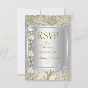 RSVP Elegant Trouwgoud Zilver Witte Duif Damast