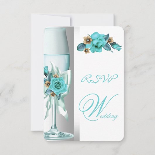 RSVP Elegant Wedding Blauwgroen White Beige Roos Kaart (Voorkant)